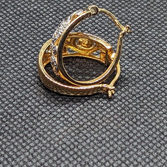 14k Gold and Sterling Hoops diamond chip detail - Picture 2 of 5